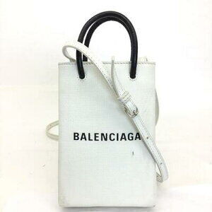 BALENCIAGA Shopping Phone Holder Pouch Shoulder Bag Leather White